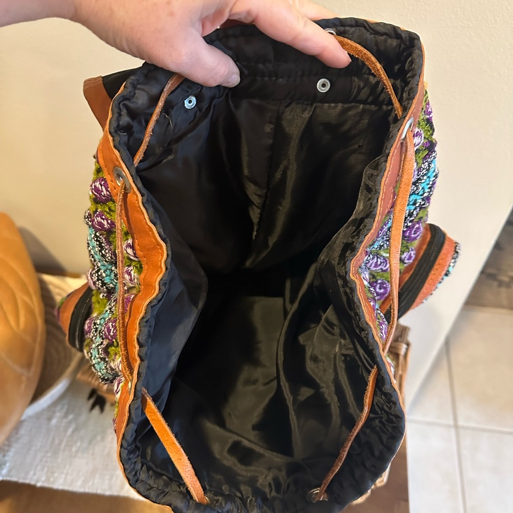 Embroidered and Leather Artisan Backpack - Picture 3 of 7